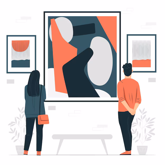 People viewing modern artwork